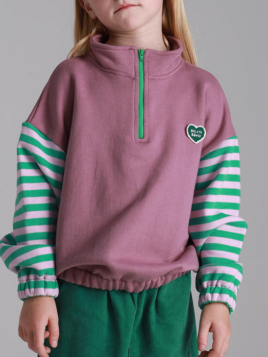 [BELITA&BOYS] Lavender Stripe BB Heart Half-Zip (Lavender)