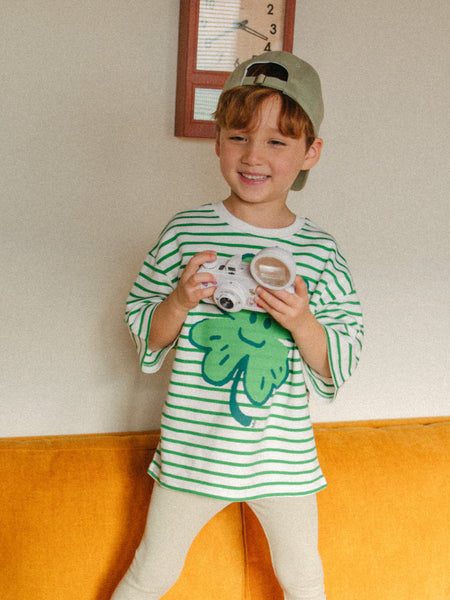 [BELITA & BOYS] Green Stripe Clover Half Sleeve